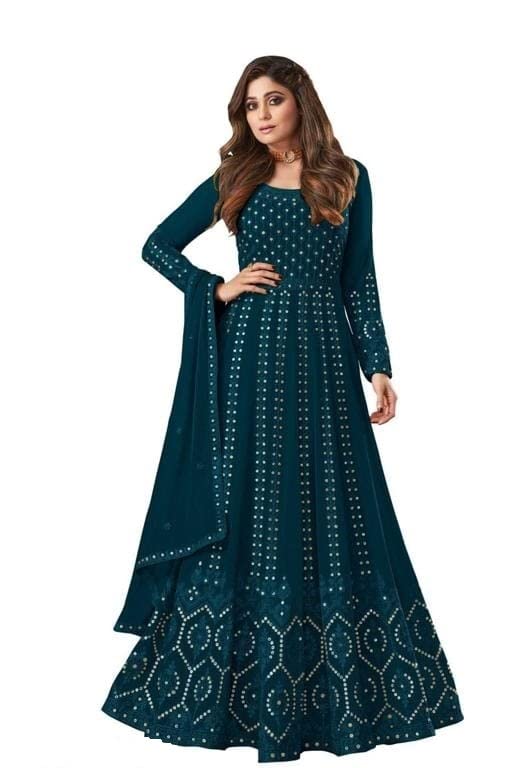 Image of VRATI Enterprise Full Length Long Gowns with Dupatta Traditional Function Ethnic Dresses Embroidery Sequins Work Gown (Semi Stitched)
