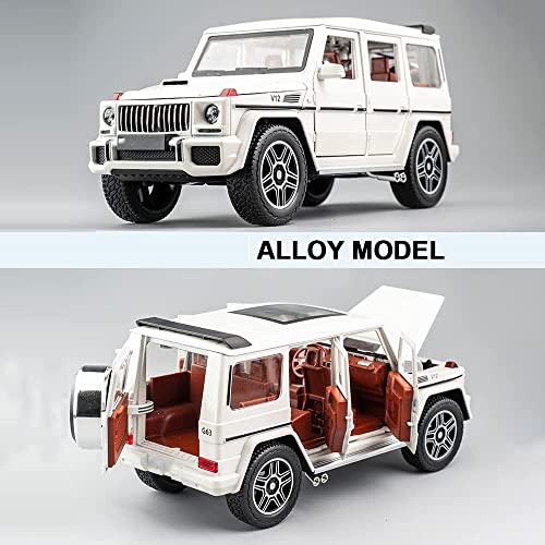 Image of DEUSON ECOM 1:24 G Wagon Toy Car for Kids G Class Diecast Metal Car Light Sound Pull Back Openable Dooor, White