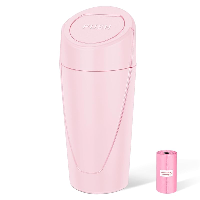 Lixeira Automotiva Compacta Kincown com Tampa de Pressão, 900 mL, Rosa