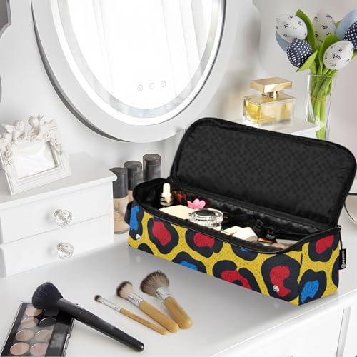 Organizador de herramientas para el cabello 2 en 1 y tapete resistente al calor con cremallera, bolsa de almacenamiento para planchas, alisadores, rizadores, estilo leopardo portátil miniatura 7