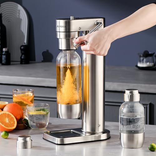 Image of Sparkling Water Maker - Balck 304 Stainless Steel Carbonator Machine with 2 BPA-Free Bottles (1L + 0.5L) & 2 CO2 Carbonator