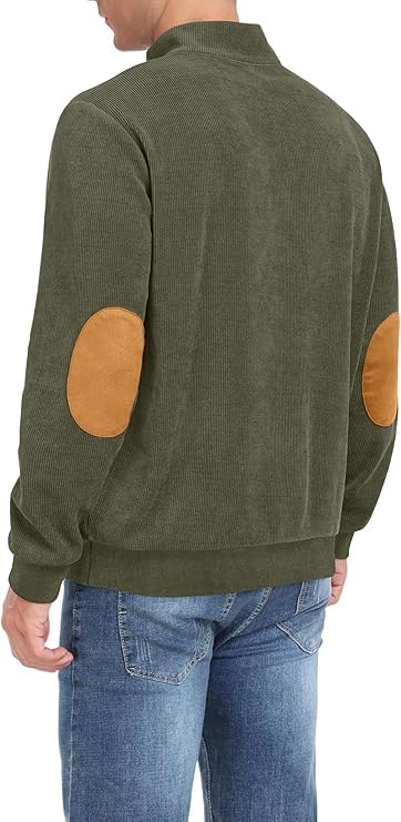 Men's Casual Corduroy Vintage Sweatshirts Long Sleeve Henley Stand Collar Pullover Sweatshirts 20254