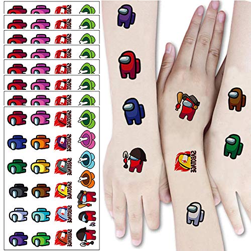 8 Sheets Among US Temporary Tattoos Sticker Party Supplies Decorations Favors for Kids, Waterproof False Tattoo Sticker Glow Tattoo Sticker, Video Game Cartoon Stickers Party Supplies