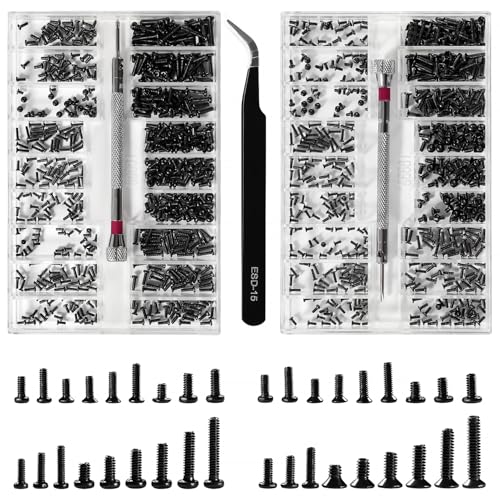 Lyeteung 1000 Pièces M1.2/M1.4/M2 Kit de Vis de Réparation Minuscule, Micro Vis de Réparation, Micro Visserie, avec Tournevis et Pince à Épiler, pour...