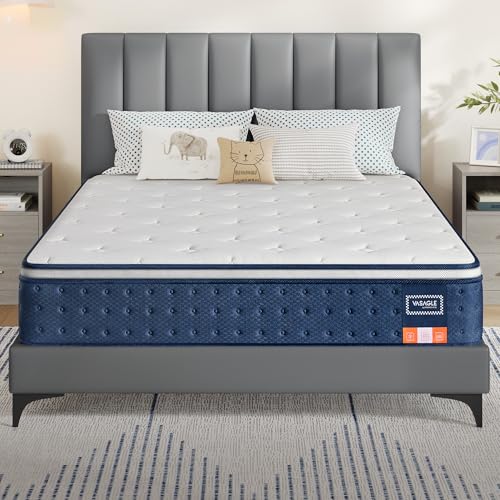 VASAGLE Matelas Double 140 x 190 x 25 cm, Matelas Hybride à Ressorts Ensachés, Mousse à Mémoire de Forme Gel, Soutien Mi-Ferme sur 7 Zones, Bords...