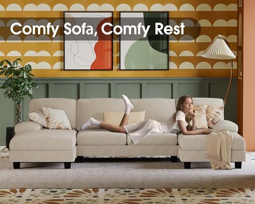 Furmax Sectional Couches for Living Room, U-Shaped Sofa Couch with Linen Fabric, 4 Seat Sofa Set with Double Chaise for Apartment - Image 5