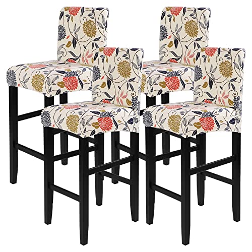 Image of SearchI Bar Stool Covers Set of 4, Stretch Washable Barstool Seat Covers, Counter Height Chair Covers for Kitchen Dining Room Cafe (Orange Flower)