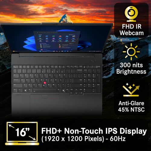 Image of Lenovo ThinkPad E16 Gen 3, 16 inch FHD+ IPS Display, Intel Ultra 7 255H, 32GB DDR5, 512GB SSD NVMe, Fingerprint, Backlit Keyboard, WiFi 6E+BT, RJ-45, FHD Webcam, W11P, AI Business Laptop - Black