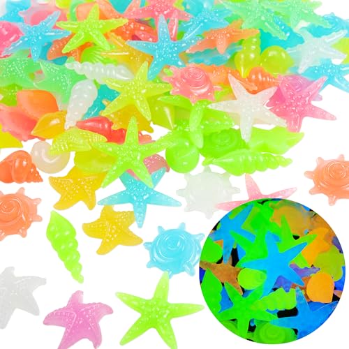 Image of 100 PCS Starfish Glow Rocks Mixed Color Luminous Stones Aquarium Garden | OSOPOLA Starfishshaped Mixed Color Glow Rocks Luminous Stones For Aquarium Garden Walkway FD05MX100A