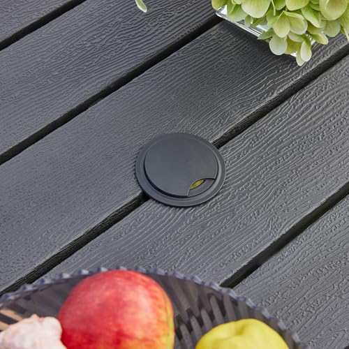 Image of VICLLAX Outdoor Patio Round Dining Table, 41.7 inchx 41.7 inch Plastic Tabletop with Storage Shelf for Deck Lawn Garden Backyard, Black