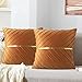 Marron Housse de Coussin 40 x 40 Velours Oreillers Décoratifs Bande Dorée Décoration Canapé Super Doux Moderne Coussin pour Salon Chambre Bureau Voiture Maison Lot de 2