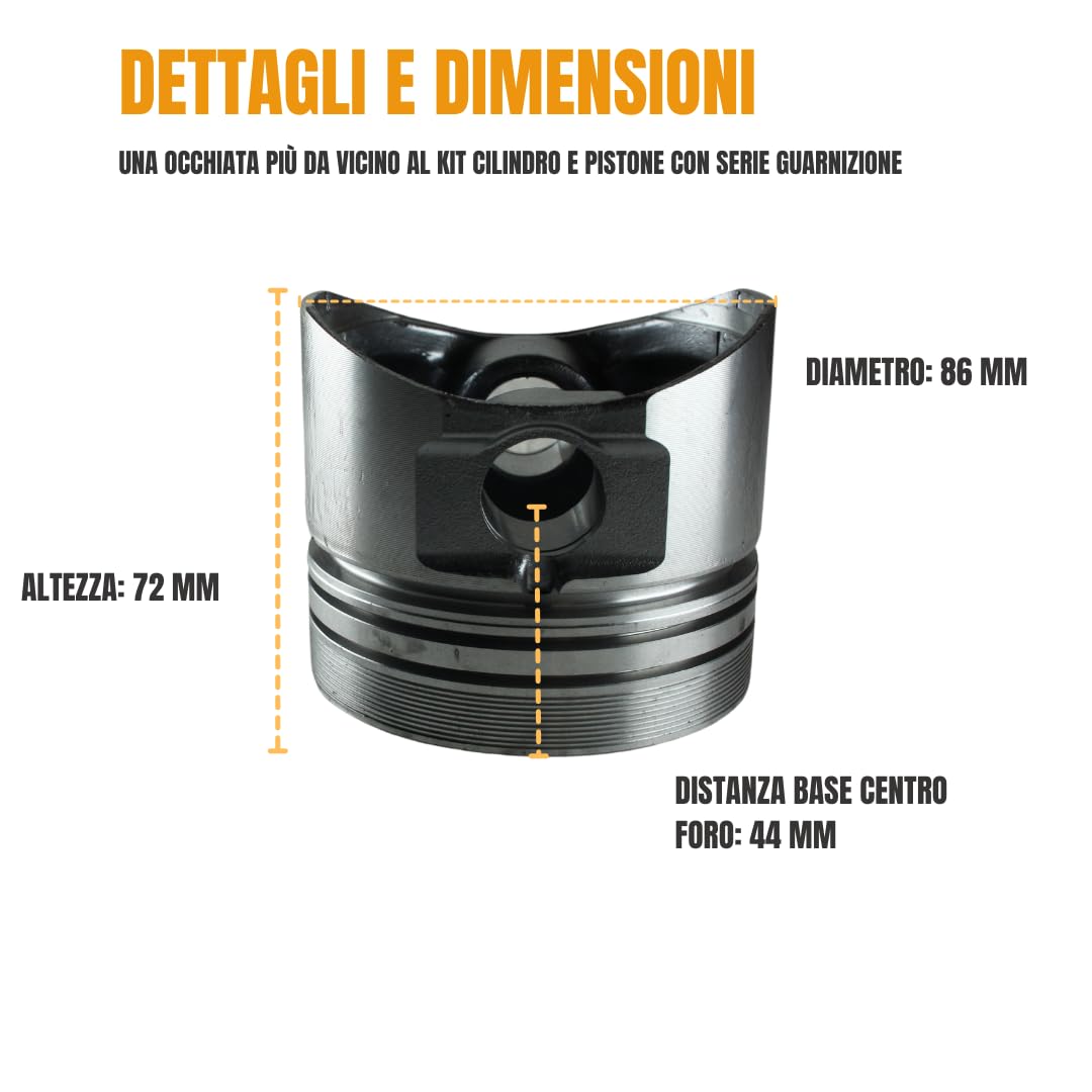 Generico Kit Cilindro e Pistone + Serie Guarnizione Completa e Paraoli Compatibile per Motore Lombardini Diesel 6LD 400 per Motozappa e Motocoltivatore