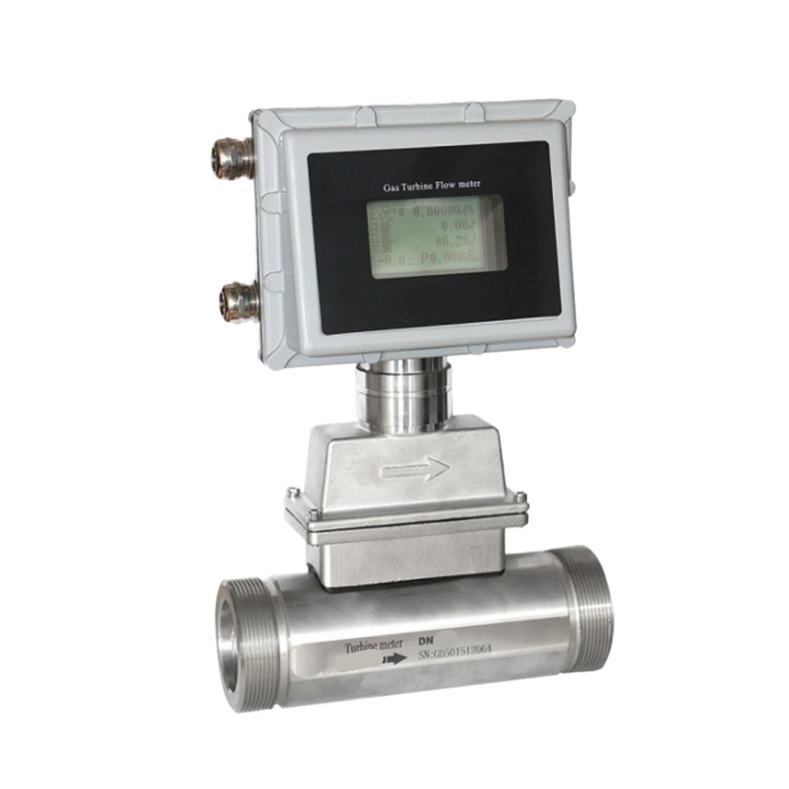 Caudalímetro de turbina gas rosca externa con pantalla LCD(‌3 inch)