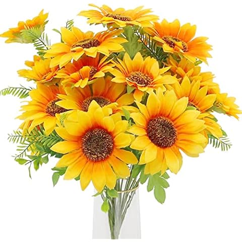 Decpro 1 Pack Artificial Sunflower Bouquets, 18.9'' Height Realistic Silk Sunflowers with Green Leaves for Home Hotel Office Wedding Party Garden Decoration, Floral Arrangement, Centerpieces Cover