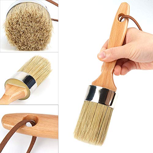 Chalk and Wax Paint Brush 2 Inch Oval Brush for Furniture Painting, Waxing and Stenciling Natural Pure Bristles Compatible for Dark & Clear Soft Wax (Silver 1)