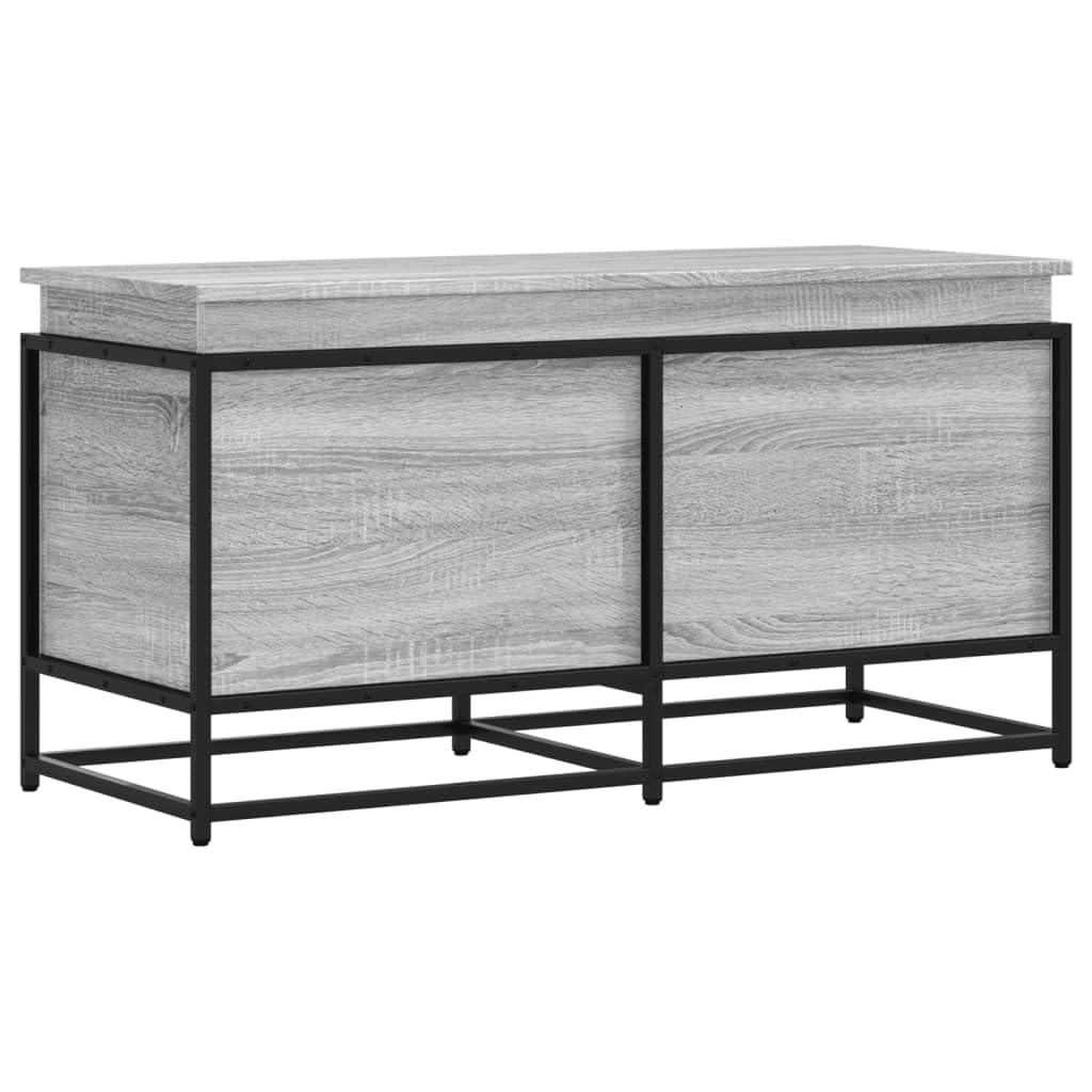 Caja de almacenamiento con tapa gris Sonoma de madera y metal, 100 x 40 x 51,5 cm, rectangular, para el hogar, salón, pasillo, como ayudante de organización y estante con sistema de