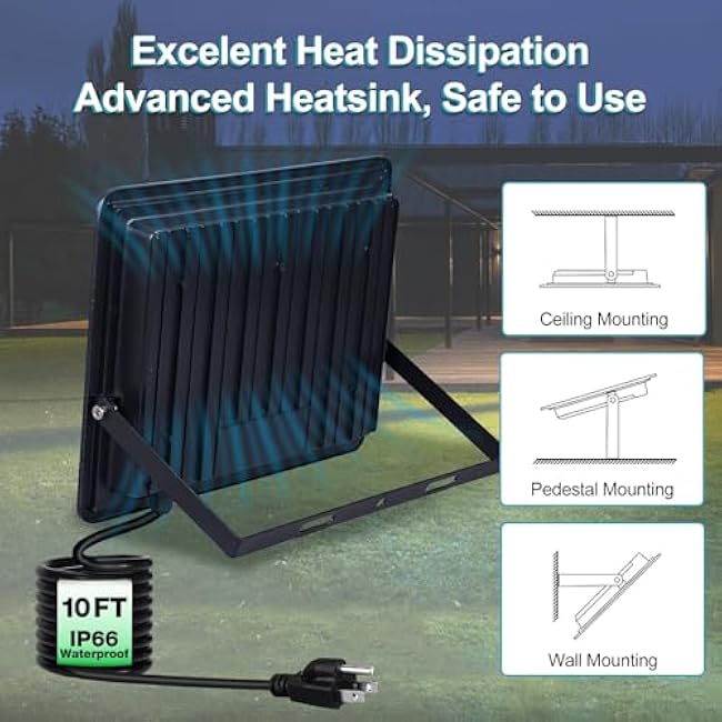 150W LED Flood Light, 18000LM Outside Lights for Yard Plug in Durable IP66 Waterproof 6500K Daylight White Outdoor Security Lights for Garage Lawn Garden Backyard Patio with 10FT Cord, 2 Pack