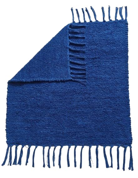 Image of Pooja Pure Cotton Hand Knitted Reversible Aasan Mat (Royal Blue, 24 inchX21 inch | 60X53cm)