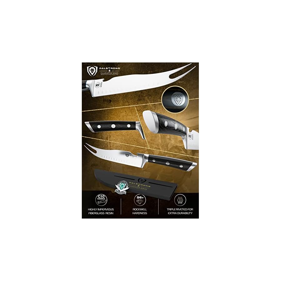 Dalstrong BBQ Pitmaster Meat Knife - 8 inch - Gladiator Series Elite - Forged High Carbon German Steel - Forked Tip & Bottle Opener - G10 Handle - Slicing Kitchen Knife - NSF Certified