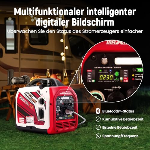 maXpeedingrods Generador Electrico GPL Gasolina 3500W Silencioso con con App Bluetooth® Control Generador Inverter de Gas Arranque Eléctrico con USB y Tomas de 230V Digita para Camping Garaje Viaje - Imagen 6