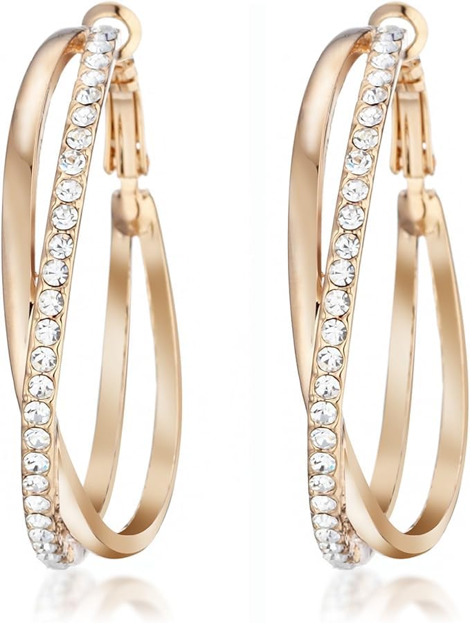 Gemini Mujer Joya 18k Oro Amarillo Relleno Circonita Diamantes Pendientes De Aro Día De San Valentín Gm032Rg 1.5 Pulgadas