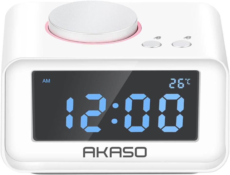 Alarm Clock Radio, AKASO Digital Alarm Clock (K1White