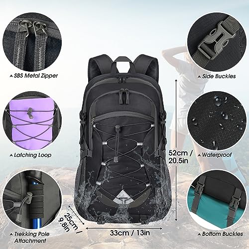 IGOLUMON Wanderrucksack Herren Damen 40L Wasserdichter Rucksack Leicht Faltbarer Reiserucksack Trekkingrucksack mit Reflexstreifen Für Radfahren, Klettern, Bergsteigen und Reisen Sport,Schwarz