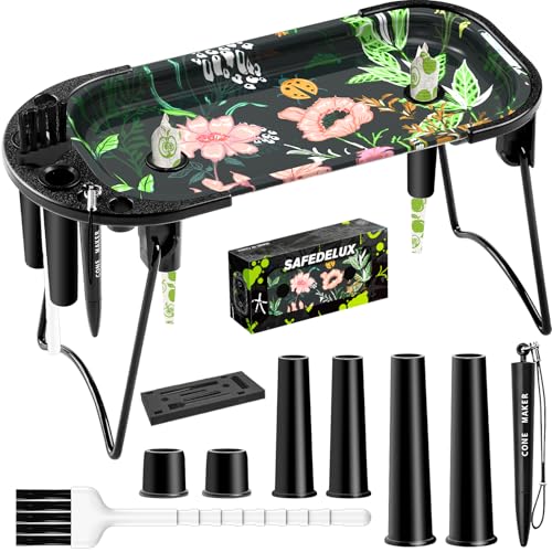 SafeDelux Metal Rolling Tray with Cone Loader Cone Filler Roller Rolling Machine & Tray for King Size & 11/4 Pre Rolled Cones Great Christmas Gifts