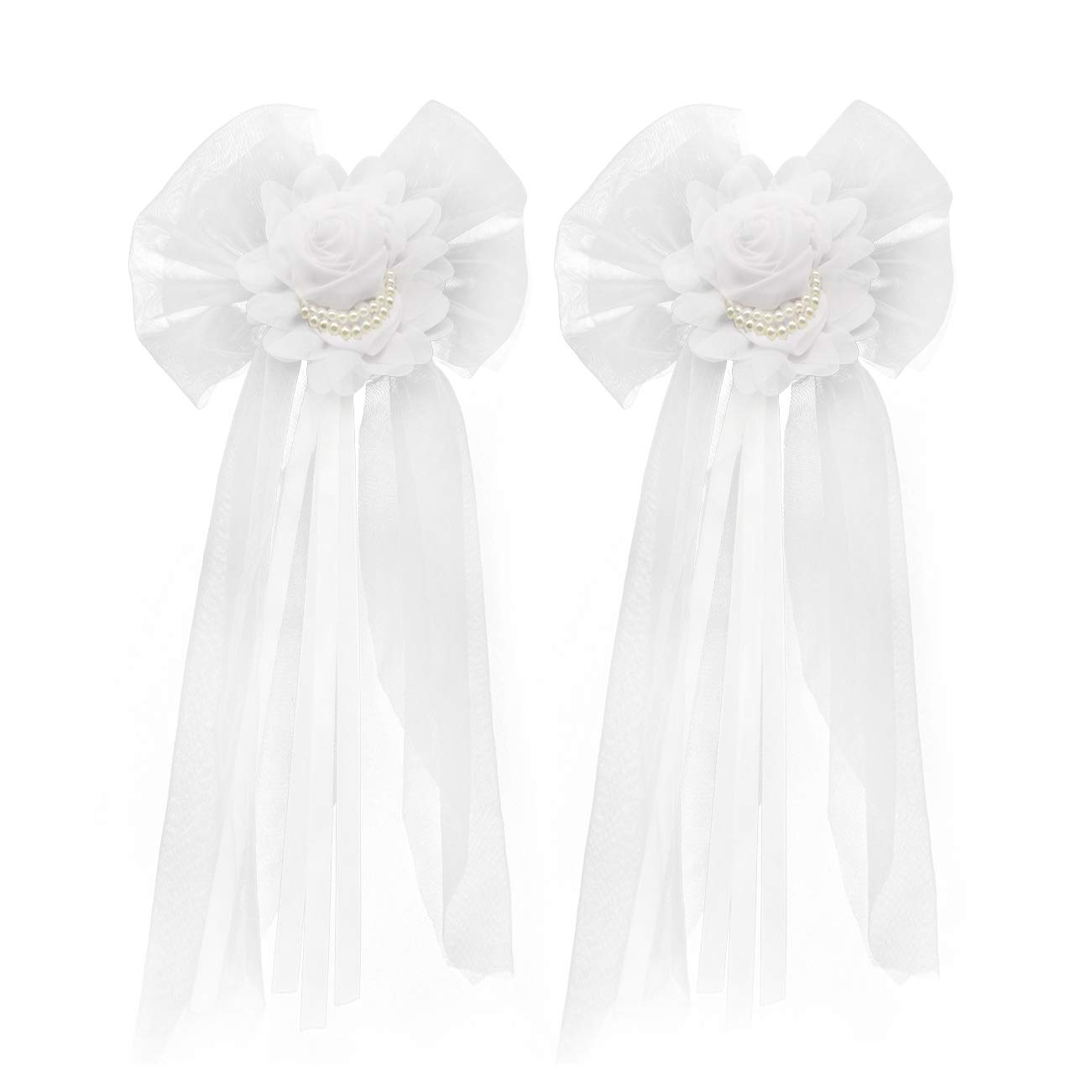 Junxia Pearl Bud Silk Ribbon Flower for Wedding Party Decoration,Bridal Car,Wedding Car Decoration 2 pcs /Set (Bigger)