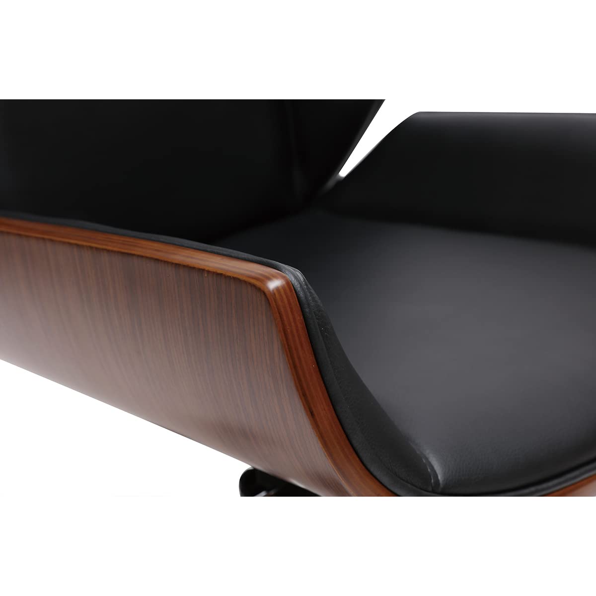 Miliboo Chaise de Bureau à roulettes Design Noir, Bois foncé Noyer et Acier chromé Curved