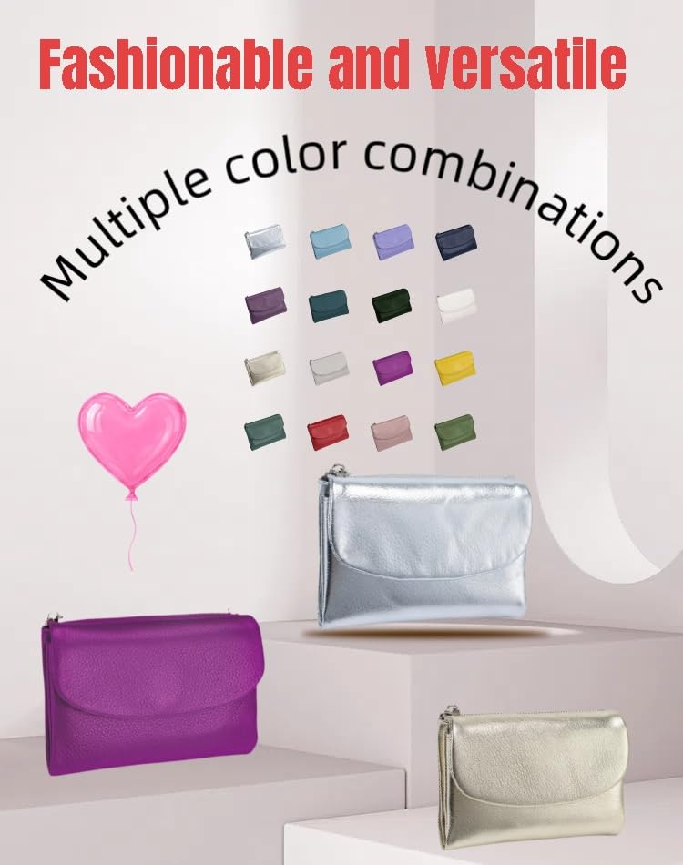 Unisex Pebble Leather Wallet for Women - Large Capacity Bifold Zipper Wallet with ID Window, Credit Card Holder & Coin Purse | Slim Compact Small Wallet for Organizing Cards (Dark Blue)3