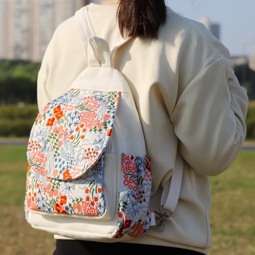 Image of SILKAREA Canvas Sling Backpack Purse for Women Embroidery Travel Multi-purpose Crossbody Backpack Bags Shoulder Bag (Embroidered W)