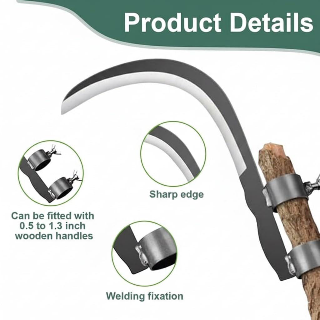 Veloxi Long-Reach Coconut Plucker & Grass Sickle Cutter Head | Multipurpose Agricultural Hand Tool for Grass, Weeds, Farming, Harvesting & Gardening (Sickle Cutter Head (Without Wooden Handle)) 1