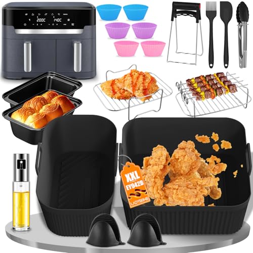 Heißluftfritteuse Zubehör für Tefal EY942B Dual Easy Fry XXL 11 Liter(6 5L+4 5L) - Airfryer Zubehör Einschließlich Silikonform Grillrost Brotbackformen Küchenzange Ölspray usw