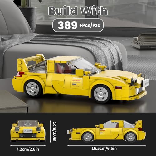 Image of Mould King Technik 27016 Speed Champion RX-7 Racing Car Building Blocks Kit Initial D Sports Car Clamping Blocks with Acrylic Display Case Model Cars for Collecting (329 Pieces)