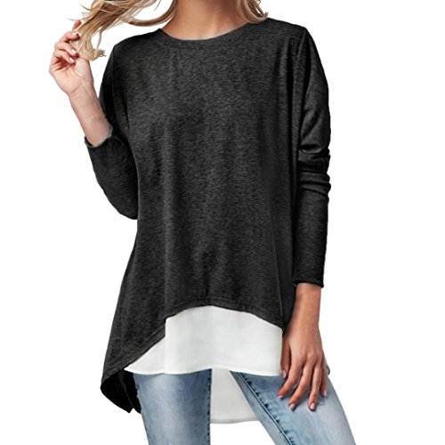 Camisas Mujer, Tefamore Blusas Mujeres Cuello Redondo Camiseta de Manga Larga Túnica Cómodo Patchwork Blusa Tops Irregular Blusas Otoño T-Shirt