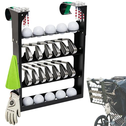 Golf Stroller Attachment - Metal Golf Club Holder for Strollers 12-Club & 10-Ball 4 hooks Capacity with Adjustable for Straps Outdoor Golf Fits Single & Double Strollers Ideal Golf Gift for Parents