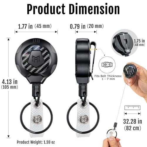 Image of MNGARISTA Upgraded Heavy Duty Retractable Keychain with Belt Clip, 10 OZ Retraction, 31.5 inch Stainless Steel Cord Key Chain, 3K Carbon Fiber ID Badge Reel Holder with Badge Strap and Key Ring, 4 Pack