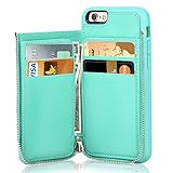 LAMEEKU iPhone 6s Wallet Case, iPhone 6 Card Holder Case, Shockproof iPhone 6 Leather Cases with Credit Card Slot Zipper Wallet Purse Money Pockets, Protective Cover for Apple 6/6s- Mint Green