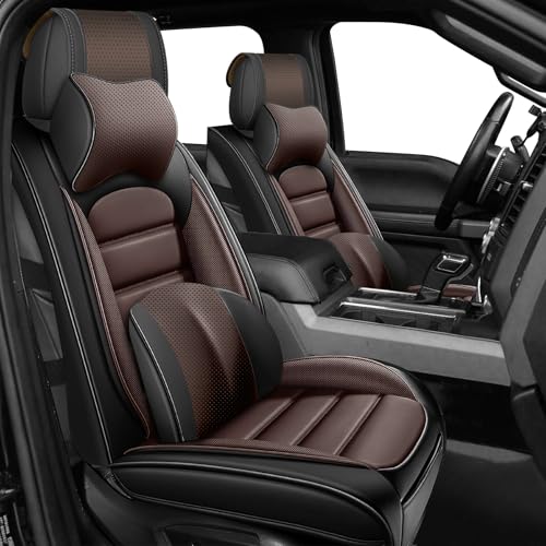 Image of Full Set Car Seat Covers for Ford F-150 F250 F-350 XL XLT STX Lariat King Ranch Platinum Raptor Seat Covers 2007-2026, Waterproof Seat Protectors(Luxury 5 Seats /Black&Coffee)