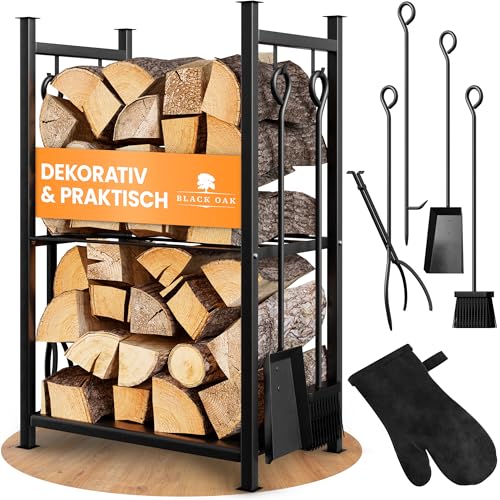 BLACK OAK Kaminholzständer ANTERO mit Lederhandschuh - schwarz...