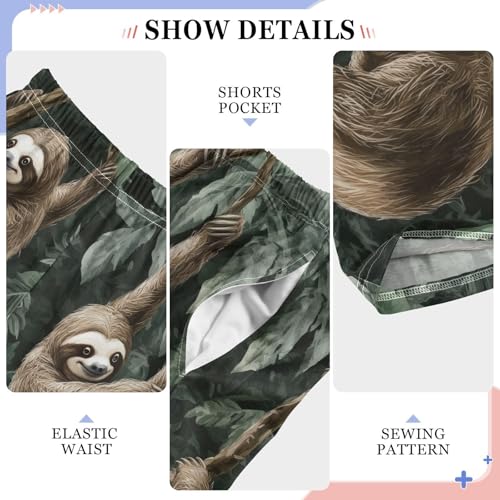 Tropical Sloth Leaf Boys Long Pants Soft Trousers Elastic Waist Kids Lounge Bottoms with Pockets S-XL4