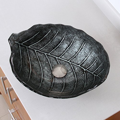 Elite Winter Leaves Design Tempered Bathroom Glass Vessel Sink & Oil Rubbed Bronze Finish Faucet #TOP3