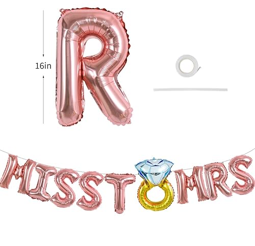 Toniful 16 Inch Rose Gold Miss To Mrs Letter Balloons, Diamond Ring Balloons For Wedding Foil Balloons For Bachelorette Party Anniversary Couple Sweetheart Party #TOP1