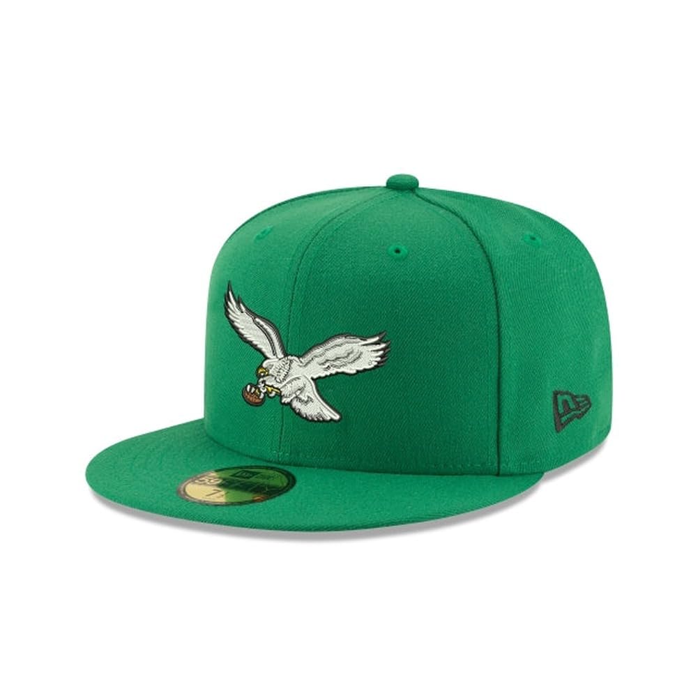 New Era NFL 59FIFTY Philadelphia Eagles Kelly Green Historic Logo Authentic Collection Fitted On Field Football Cap Hat
