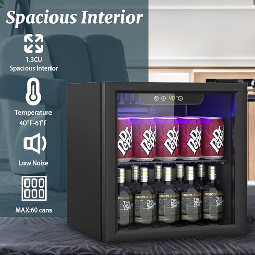 Image of DOGHLY 1.3 Cu.ft Beverage Refrigerator Cooler, 60 Cans Mini Fridge with Glass Door, and Temperature controllable switch for Soda, Beer or Wine For Office or Bar with Removable Shelves