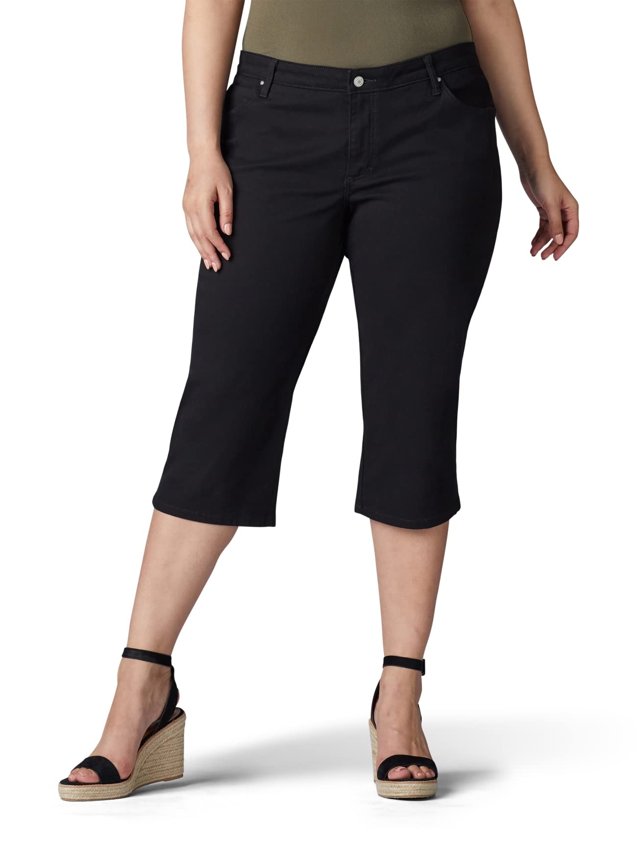 Lee Women's Plus Size Relaxed-Fit Denim Capri Jean, Black : Amazon.nl:  Fashion