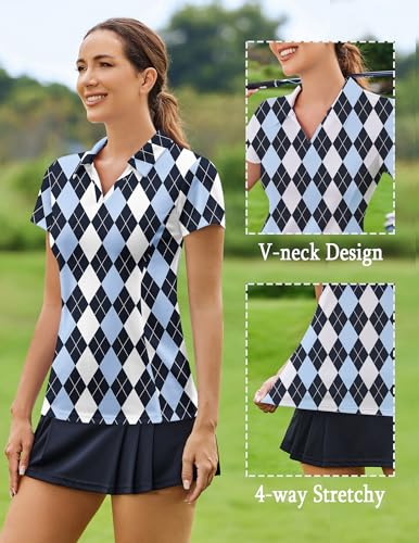 Image of PINSPARK Womens Golf Shirt Short Sleeve Polo V-Neck Quick Dry Tennis Tops | Moisture-wicking Breathable Fabric, Classic Collar, Slim Fit, Ideal for Golf Tennis Pickleball Casual