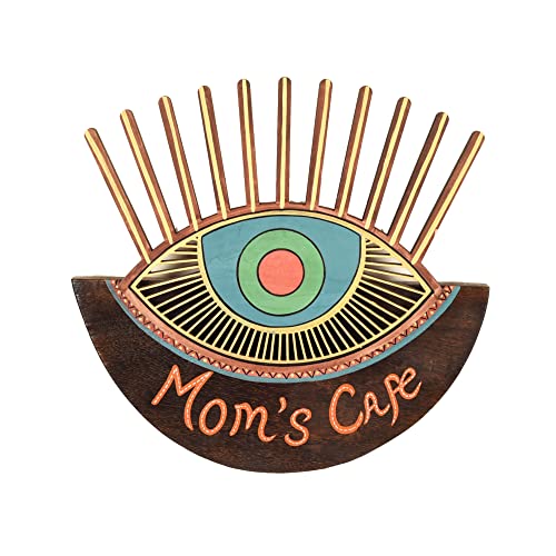 Image of AAKRITI ART CREATIONS Handcrafted Mom's Cafe Totem for Kitchen, Floral Art Wooden Wall Hanging Panel Set of 1, Multicolor Wall Decor Panel | Matte Finish Wooden | Home Decor for Kitchen, Dining Area