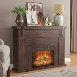 TRONLEE 46' Fireplace Mantel Cabinet, 34.7 inches Tall Includes 23' Freestanding 1400W Electric Fireplace, Remote Control, for Living Room, Study, Bedroom, 46.45W x 34.72 H (Walnut)